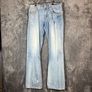 Rock Revival Jeans Mens 34 Fabio Boot Cut Whiskered Medium Wash Flap Pockets